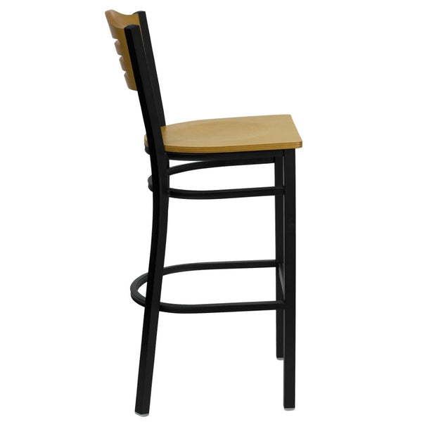 English Elm HERCULES Series Heavy-Duty Metal Barstool with Comfort Foam Seat and Stylish Wood Slat Back Design Natural Wood Back/Natural Wood Seat/Black Metal Frame XU-DG-6H3B-SLAT-BAR-NATW-GG