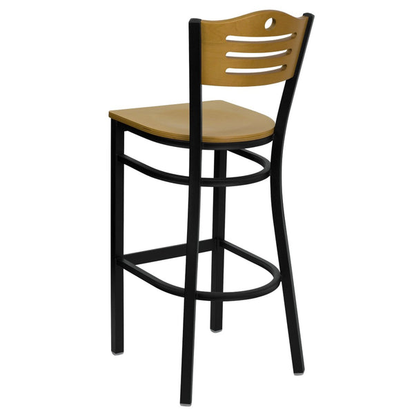 English Elm HERCULES Series Heavy-Duty Metal Barstool with Comfort Foam Seat and Stylish Wood Slat Back Design Natural Wood Back/Natural Wood Seat/Black Metal Frame XU-DG-6H3B-SLAT-BAR-NATW-GG
