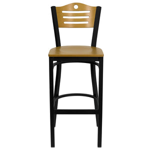 English Elm HERCULES Series Heavy-Duty Metal Barstool with Comfort Foam Seat and Stylish Wood Slat Back Design Natural Wood Back/Natural Wood Seat/Black Metal Frame XU-DG-6H3B-SLAT-BAR-NATW-GG