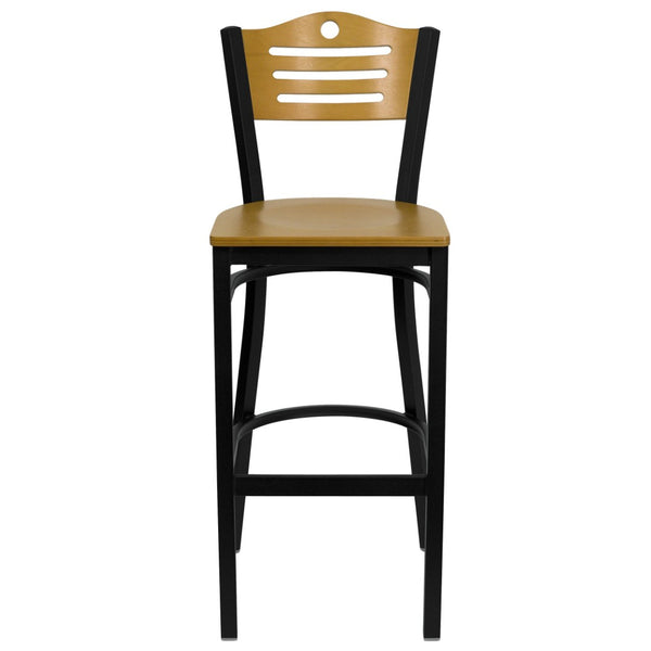 English Elm HERCULES Series Heavy-Duty Metal Barstool with Comfort Foam Seat and Stylish Wood Slat Back Design Natural Wood Back/Natural Wood Seat/Black Metal Frame XU-DG-6H3B-SLAT-BAR-NATW-GG