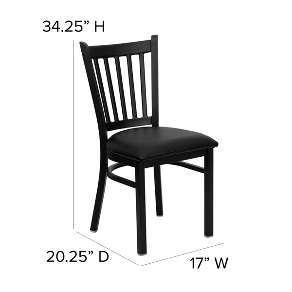 English Elm HERCULES Series Heavy-Duty Vertical Back Metal Restaurant Chair with Comfortable Foam-Padded Seat Black Vinyl Seat/Black Metal Frame XU-DG-6Q2B-VRT-BLKV-GG