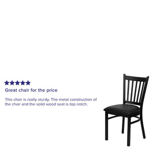 English Elm HERCULES Series Heavy-Duty Vertical Back Metal Restaurant Chair with Comfortable Foam-Padded Seat Black Vinyl Seat/Black Metal Frame XU-DG-6Q2B-VRT-BLKV-GG