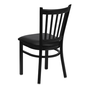 English Elm HERCULES Series Heavy-Duty Vertical Back Metal Restaurant Chair with Comfortable Foam-Padded Seat Black Vinyl Seat/Black Metal Frame XU-DG-6Q2B-VRT-BLKV-GG