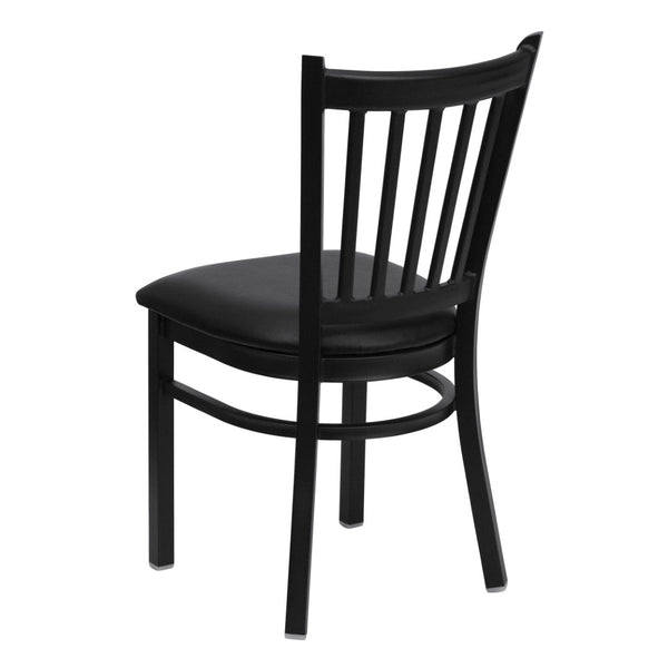 English Elm HERCULES Series Heavy-Duty Vertical Back Metal Restaurant Chair with Comfortable Foam-Padded Seat Black Vinyl Seat/Black Metal Frame XU-DG-6Q2B-VRT-BLKV-GG