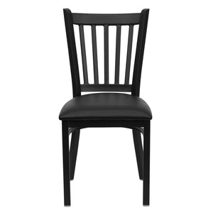 English Elm HERCULES Series Heavy-Duty Vertical Back Metal Restaurant Chair with Comfortable Foam-Padded Seat Black Vinyl Seat/Black Metal Frame XU-DG-6Q2B-VRT-BLKV-GG