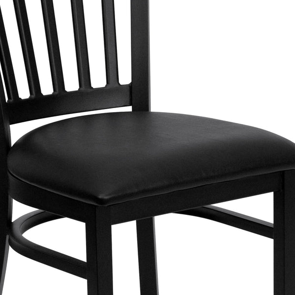 English Elm HERCULES Series Heavy-Duty Vertical Back Metal Restaurant Chair with Comfortable Foam-Padded Seat Black Vinyl Seat/Black Metal Frame XU-DG-6Q2B-VRT-BLKV-GG