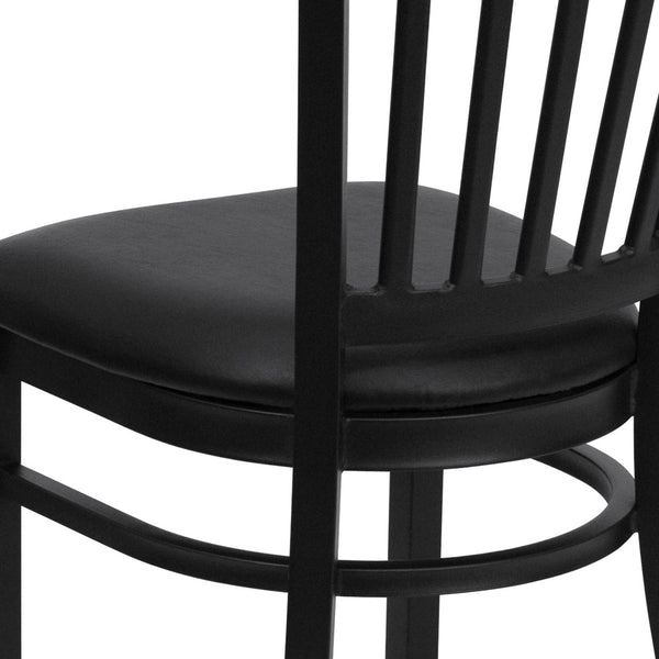 English Elm HERCULES Series Heavy-Duty Vertical Back Metal Restaurant Chair with Comfortable Foam-Padded Seat Black Vinyl Seat/Black Metal Frame XU-DG-6Q2B-VRT-BLKV-GG