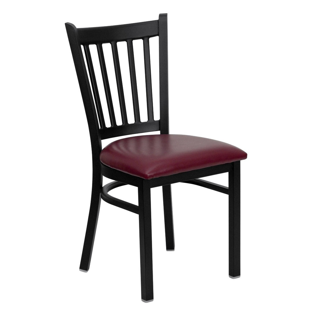 English Elm HERCULES Series Heavy-Duty Vertical Back Metal Restaurant Chair with Comfortable Foam-Padded Seat Burgundy Vinyl Seat/Black Metal Frame XU-DG-6Q2B-VRT-BURV-GG