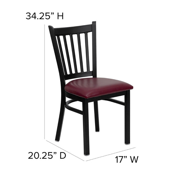 English Elm HERCULES Series Heavy-Duty Vertical Back Metal Restaurant Chair with Comfortable Foam-Padded Seat Burgundy Vinyl Seat/Black Metal Frame XU-DG-6Q2B-VRT-BURV-GG