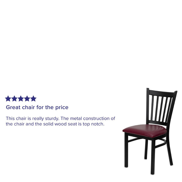 English Elm HERCULES Series Heavy-Duty Vertical Back Metal Restaurant Chair with Comfortable Foam-Padded Seat Burgundy Vinyl Seat/Black Metal Frame XU-DG-6Q2B-VRT-BURV-GG