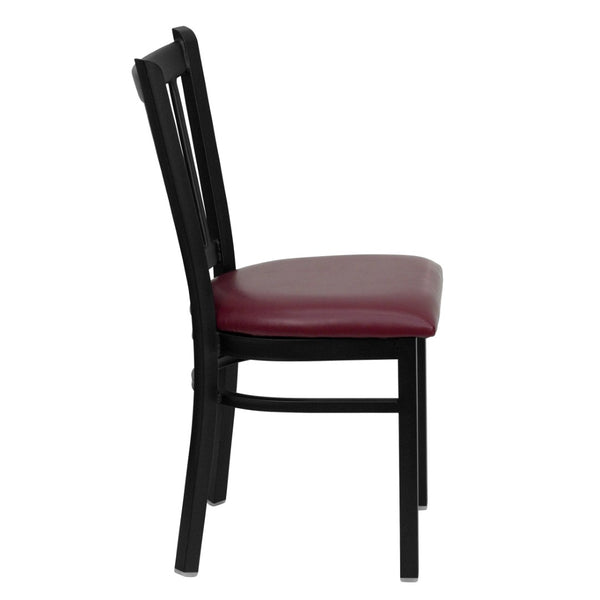 English Elm HERCULES Series Heavy-Duty Vertical Back Metal Restaurant Chair with Comfortable Foam-Padded Seat Burgundy Vinyl Seat/Black Metal Frame XU-DG-6Q2B-VRT-BURV-GG