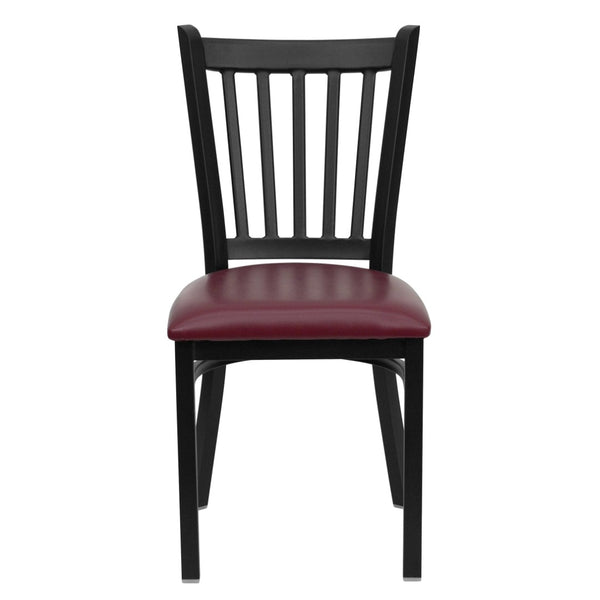 English Elm HERCULES Series Heavy-Duty Vertical Back Metal Restaurant Chair with Comfortable Foam-Padded Seat Burgundy Vinyl Seat/Black Metal Frame XU-DG-6Q2B-VRT-BURV-GG