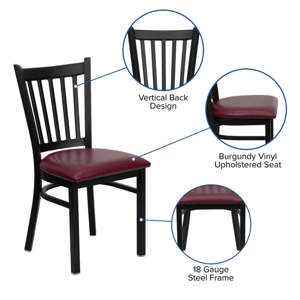 English Elm HERCULES Series Heavy-Duty Vertical Back Metal Restaurant Chair with Comfortable Foam-Padded Seat Burgundy Vinyl Seat/Black Metal Frame XU-DG-6Q2B-VRT-BURV-GG
