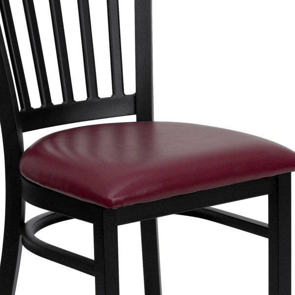 English Elm HERCULES Series Heavy-Duty Vertical Back Metal Restaurant Chair with Comfortable Foam-Padded Seat Burgundy Vinyl Seat/Black Metal Frame XU-DG-6Q2B-VRT-BURV-GG