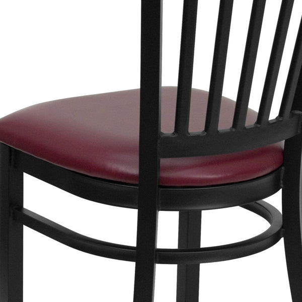 English Elm HERCULES Series Heavy-Duty Vertical Back Metal Restaurant Chair with Comfortable Foam-Padded Seat Burgundy Vinyl Seat/Black Metal Frame XU-DG-6Q2B-VRT-BURV-GG