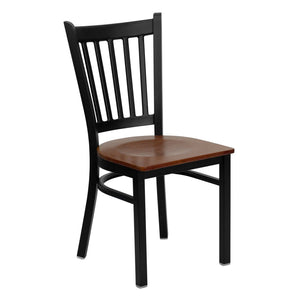 English Elm HERCULES Series Heavy-Duty Vertical Back Metal Restaurant Chair with Comfortable Foam-Padded Seat Cherry Wood Seat/Black Metal Frame XU-DG-6Q2B-VRT-CHYW-GG
