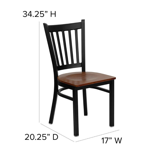English Elm HERCULES Series Heavy-Duty Vertical Back Metal Restaurant Chair with Comfortable Foam-Padded Seat Cherry Wood Seat/Black Metal Frame XU-DG-6Q2B-VRT-CHYW-GG
