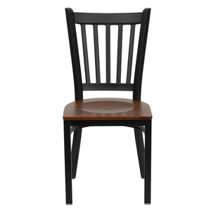 English Elm HERCULES Series Heavy-Duty Vertical Back Metal Restaurant Chair with Comfortable Foam-Padded Seat Cherry Wood Seat/Black Metal Frame XU-DG-6Q2B-VRT-CHYW-GG