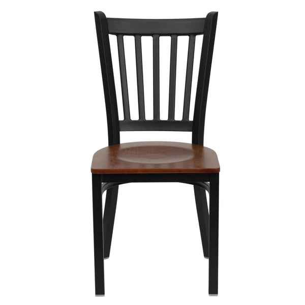 English Elm HERCULES Series Heavy-Duty Vertical Back Metal Restaurant Chair with Comfortable Foam-Padded Seat Cherry Wood Seat/Black Metal Frame XU-DG-6Q2B-VRT-CHYW-GG