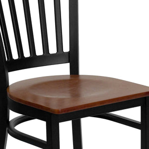 English Elm HERCULES Series Heavy-Duty Vertical Back Metal Restaurant Chair with Comfortable Foam-Padded Seat Cherry Wood Seat/Black Metal Frame XU-DG-6Q2B-VRT-CHYW-GG