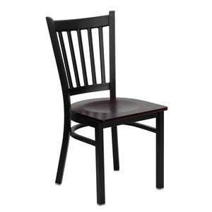 English Elm HERCULES Series Heavy-Duty Vertical Back Metal Restaurant Chair with Comfortable Foam-Padded Seat Mahogany Wood Seat/Black Metal Frame XU-DG-6Q2B-VRT-MAHW-GG