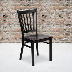English Elm HERCULES Series Heavy-Duty Vertical Back Metal Restaurant Chair with Comfortable Foam-Padded Seat Mahogany Wood Seat/Black Metal Frame XU-DG-6Q2B-VRT-MAHW-GG