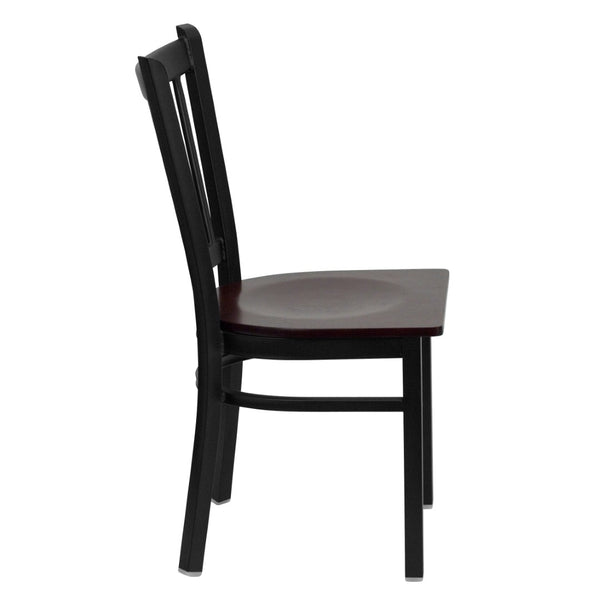 English Elm HERCULES Series Heavy-Duty Vertical Back Metal Restaurant Chair with Comfortable Foam-Padded Seat Mahogany Wood Seat/Black Metal Frame XU-DG-6Q2B-VRT-MAHW-GG