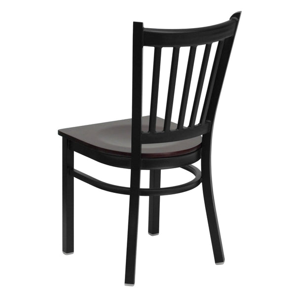 English Elm HERCULES Series Heavy-Duty Vertical Back Metal Restaurant Chair with Comfortable Foam-Padded Seat Mahogany Wood Seat/Black Metal Frame XU-DG-6Q2B-VRT-MAHW-GG