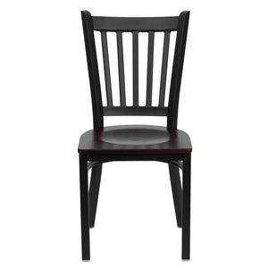 English Elm HERCULES Series Heavy-Duty Vertical Back Metal Restaurant Chair with Comfortable Foam-Padded Seat Mahogany Wood Seat/Black Metal Frame XU-DG-6Q2B-VRT-MAHW-GG