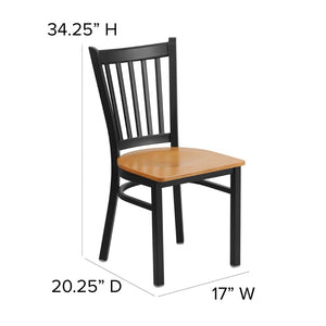 English Elm HERCULES Series Heavy-Duty Vertical Back Metal Restaurant Chair with Comfortable Foam-Padded Seat Natural Wood Seat/Black Metal Frame XU-DG-6Q2B-VRT-NATW-GG