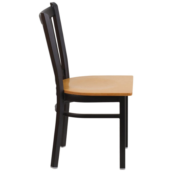 English Elm HERCULES Series Heavy-Duty Vertical Back Metal Restaurant Chair with Comfortable Foam-Padded Seat Natural Wood Seat/Black Metal Frame XU-DG-6Q2B-VRT-NATW-GG