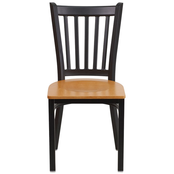 English Elm HERCULES Series Heavy-Duty Vertical Back Metal Restaurant Chair with Comfortable Foam-Padded Seat Natural Wood Seat/Black Metal Frame XU-DG-6Q2B-VRT-NATW-GG