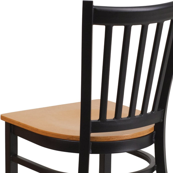 English Elm HERCULES Series Heavy-Duty Vertical Back Metal Restaurant Chair with Comfortable Foam-Padded Seat Natural Wood Seat/Black Metal Frame XU-DG-6Q2B-VRT-NATW-GG