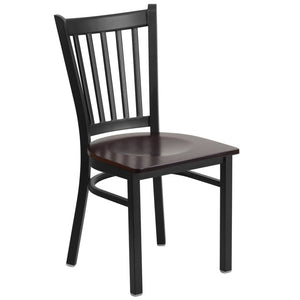 English Elm HERCULES Series Heavy-Duty Vertical Back Metal Restaurant Chair with Comfortable Foam-Padded Seat Walnut Wood Seat/Black Metal Frame XU-DG-6Q2B-VRT-WALW-GG