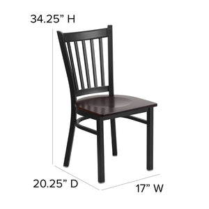 English Elm HERCULES Series Heavy-Duty Vertical Back Metal Restaurant Chair with Comfortable Foam-Padded Seat Walnut Wood Seat/Black Metal Frame XU-DG-6Q2B-VRT-WALW-GG