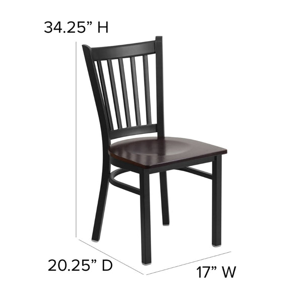 English Elm HERCULES Series Heavy-Duty Vertical Back Metal Restaurant Chair with Comfortable Foam-Padded Seat Walnut Wood Seat/Black Metal Frame XU-DG-6Q2B-VRT-WALW-GG