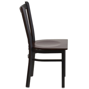 English Elm HERCULES Series Heavy-Duty Vertical Back Metal Restaurant Chair with Comfortable Foam-Padded Seat Walnut Wood Seat/Black Metal Frame XU-DG-6Q2B-VRT-WALW-GG