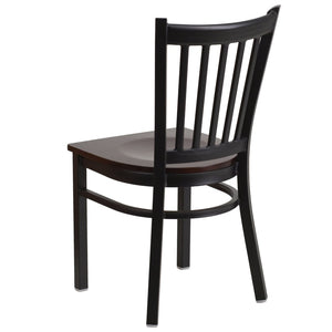 English Elm HERCULES Series Heavy-Duty Vertical Back Metal Restaurant Chair with Comfortable Foam-Padded Seat Walnut Wood Seat/Black Metal Frame XU-DG-6Q2B-VRT-WALW-GG