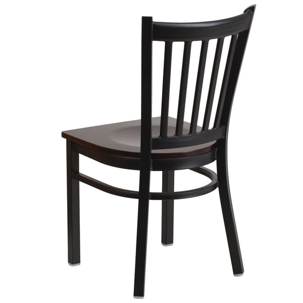 English Elm HERCULES Series Heavy-Duty Vertical Back Metal Restaurant Chair with Comfortable Foam-Padded Seat Walnut Wood Seat/Black Metal Frame XU-DG-6Q2B-VRT-WALW-GG