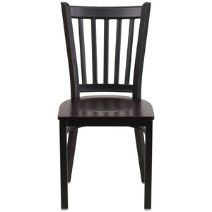 English Elm HERCULES Series Heavy-Duty Vertical Back Metal Restaurant Chair with Comfortable Foam-Padded Seat Walnut Wood Seat/Black Metal Frame XU-DG-6Q2B-VRT-WALW-GG
