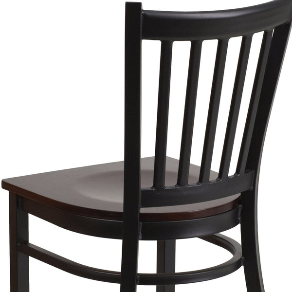 English Elm HERCULES Series Heavy-Duty Vertical Back Metal Restaurant Chair with Comfortable Foam-Padded Seat Walnut Wood Seat/Black Metal Frame XU-DG-6Q2B-VRT-WALW-GG