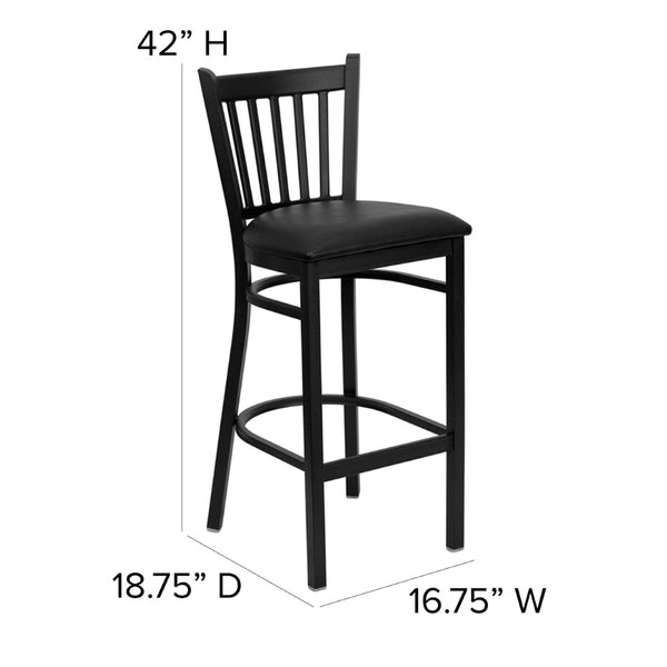English Elm HERCULES Series Vertical Back Metal Barstool - Durable, Stylish Seating for Restaurants and Homes Black Vinyl Seat/Black Metal Frame XU-DG-6R6B-VRT-BAR-BLKV-GG