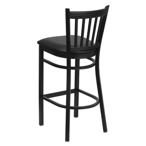 English Elm HERCULES Series Vertical Back Metal Barstool - Durable, Stylish Seating for Restaurants and Homes Black Vinyl Seat/Black Metal Frame XU-DG-6R6B-VRT-BAR-BLKV-GG