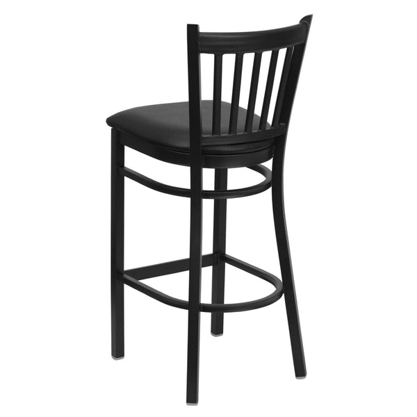 English Elm HERCULES Series Vertical Back Metal Barstool - Durable, Stylish Seating for Restaurants and Homes Black Vinyl Seat/Black Metal Frame XU-DG-6R6B-VRT-BAR-BLKV-GG