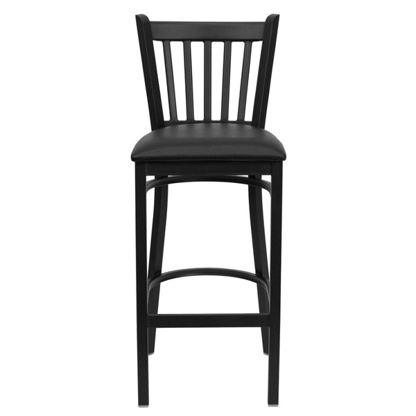 English Elm HERCULES Series Vertical Back Metal Barstool - Durable, Stylish Seating for Restaurants and Homes Black Vinyl Seat/Black Metal Frame XU-DG-6R6B-VRT-BAR-BLKV-GG