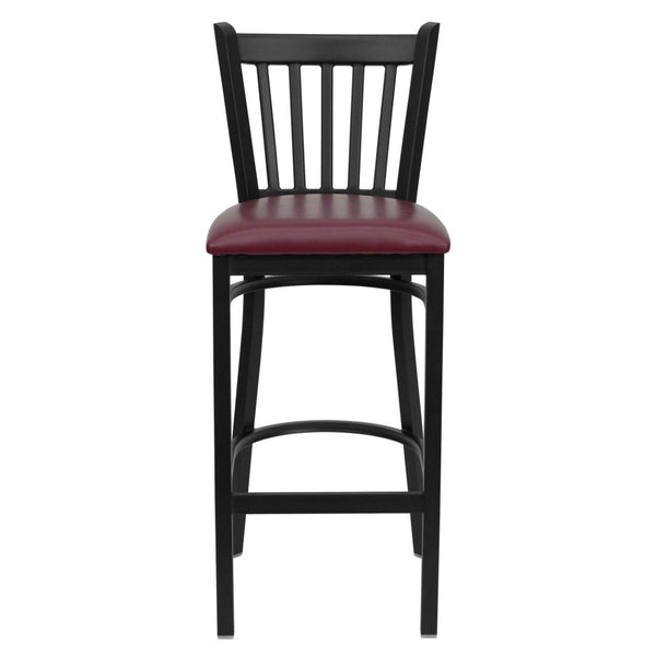 English Elm HERCULES Series Vertical Back Metal Barstool - Durable, Stylish Seating for Restaurants and Homes Burgundy Vinyl Seat/Black Metal Frame XU-DG-6R6B-VRT-BAR-BURV-GG