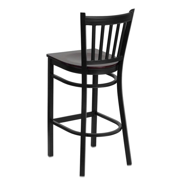 English Elm HERCULES Series Vertical Back Metal Barstool - Durable, Stylish Seating for Restaurants and Homes Mahogany Wood Seat/Black Metal Frame XU-DG-6R6B-VRT-BAR-MAHW-GG