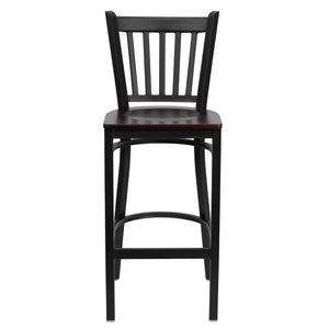 English Elm HERCULES Series Vertical Back Metal Barstool - Durable, Stylish Seating for Restaurants and Homes Mahogany Wood Seat/Black Metal Frame XU-DG-6R6B-VRT-BAR-MAHW-GG