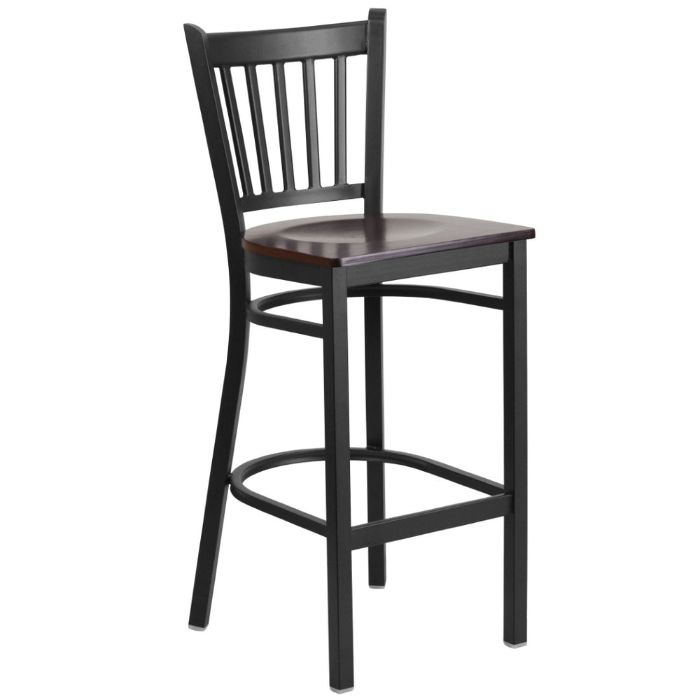 English Elm HERCULES Series Vertical Back Metal Barstool - Durable, Stylish Seating for Restaurants and Homes Walnut Wood Seat/Black Metal Frame XU-DG-6R6B-VRT-BAR-WALW-GG