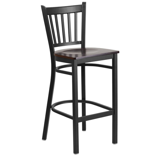 English Elm HERCULES Series Vertical Back Metal Barstool - Durable, Stylish Seating for Restaurants and Homes Walnut Wood Seat/Black Metal Frame XU-DG-6R6B-VRT-BAR-WALW-GG